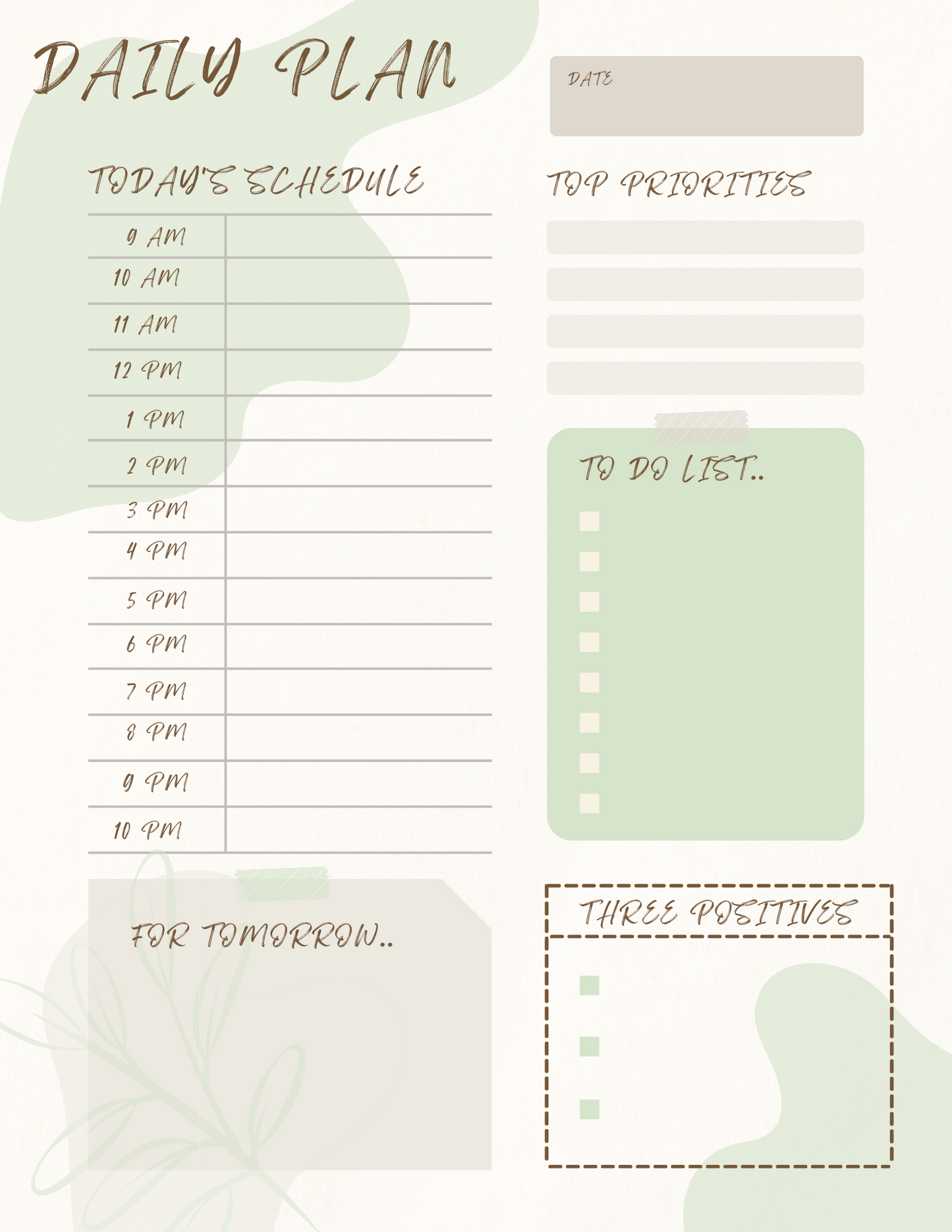 Daily Plan Page